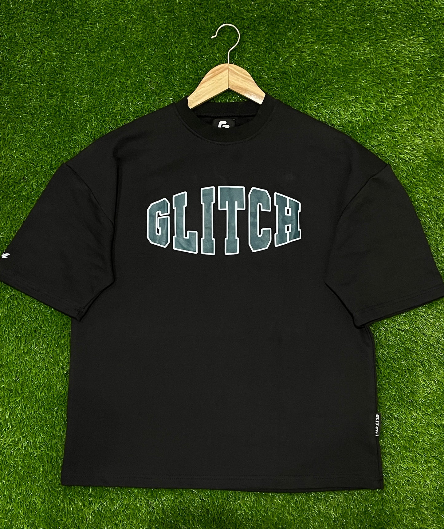 Glitch Printed Black Oversized Tee