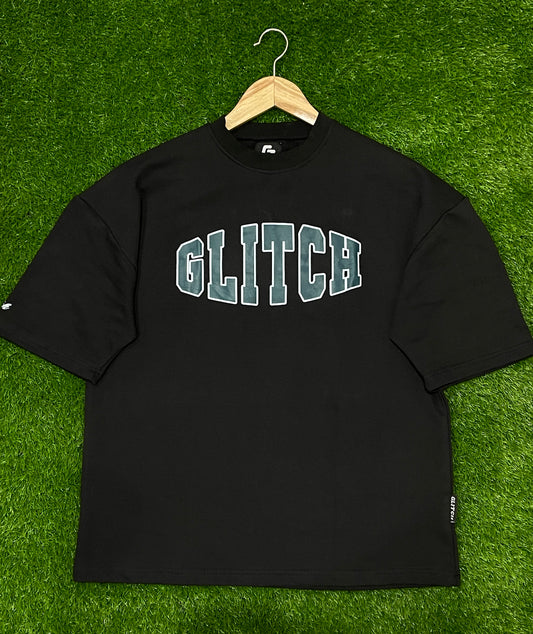 Glitch Printed Black Oversized Tee